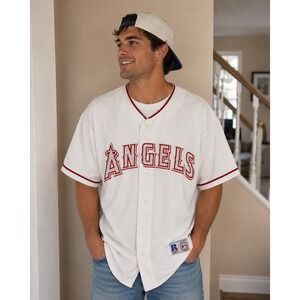 Vintage Russell Athletic MLB California Angels Baseball Jersey White XXL Mens